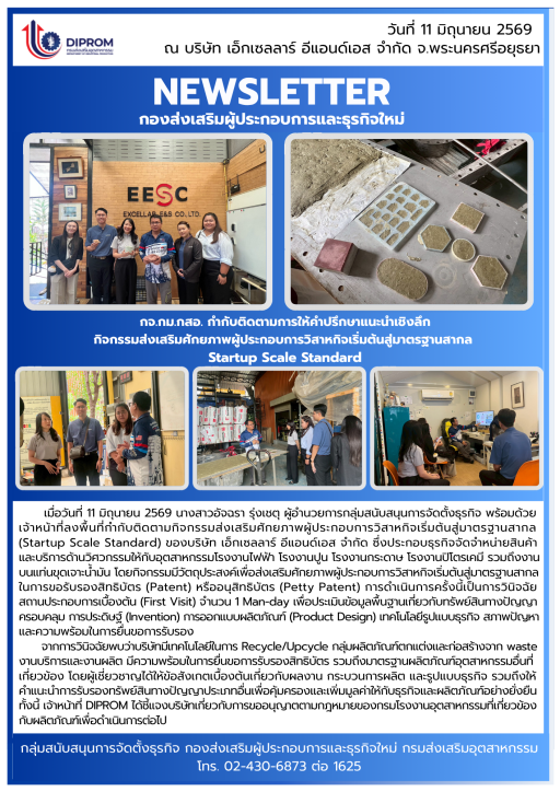 กจ.กม.กสอ. กำกับติดตามการให้คำปรึกษาแนะนำเชิงลึก กิจกรรมส่งเสริมศักยภาพผู้ประกอบการวิสาหกิจเริ่มต้นสู่มาตรฐานสากล  Startup Scale Standard