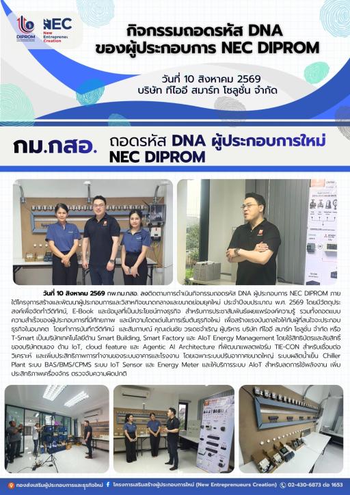 กพ.กม.กสอ. ลงติดตามการดำเนินกิจกรรมถอดรหัส DNA ผู้ประกอบการ NEC DIPROM ณ บริษัท ทีไออี สมาร์ท โซลูชั่น จำกัด