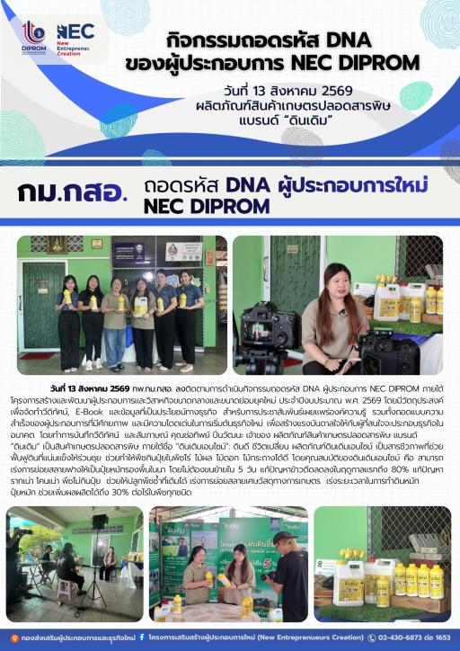 กพ.กม.กสอ. ลงติดตามการดำเนินกิจกรรมถอดรหัส DNA ผู้ประกอบการ NEC DIPROM สัมภาษณ์เจ้าของ ผลิตภัณฑ์สินค้าเกษตรปลอดสารพิษ แบรนด์ "ดินเดิม"