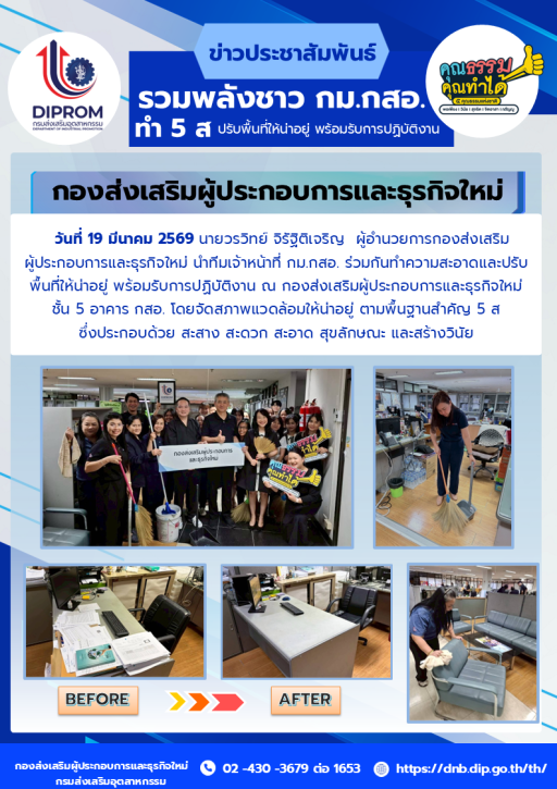 กม.กสอ.ดำเนินกิจกรรม  “รวมพลังชาว กม.กสอ. ทำ 5 ส ปรับพื้นที่ให้น่าอยู่ พร้อมรับการปฏิบัติงาน”